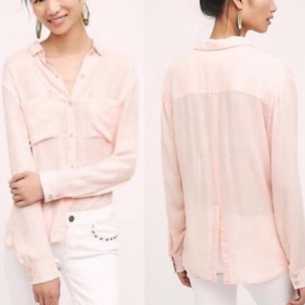 Anthropologie Holding Horses Skylar Pink Button-Down Shirt Size Medium